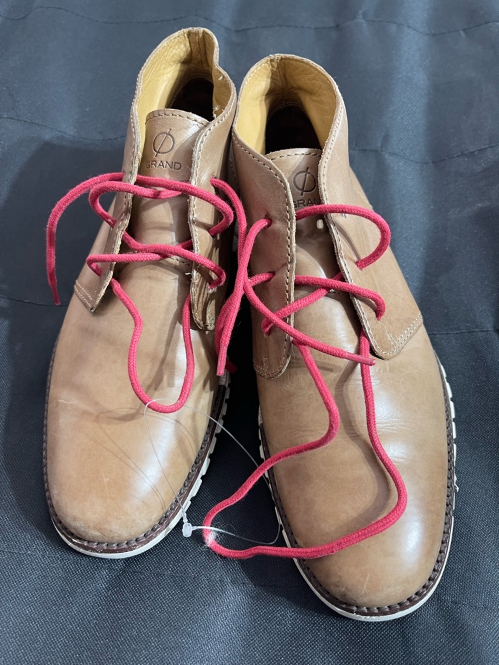 Cole Haan Tan Leather Chukka Boots with Red Laces